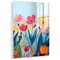 MuchoWow Glasschilderij 30x40 cm - Schilderij acrylglas - Illustratie - Bloemen - Kleurrijk - Foto op glas - Muurdecoratie woonkamer - Wanddecoratie slaapkamer - Schilderijen