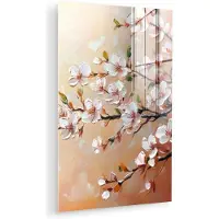 MuchoWow Glasschilderij 120x180 cm - Schilderij acrylglas - Bloesemtakken - Schilderachtig - Roze - Foto op glas - Muurdecoratie woonkamer - Wanddecoratie slaapkamer - Schilderijen