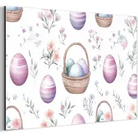 MuchoWow Aluminium schilderij 60x40 cm - Wanddecoratie metaal - Bloemen - Paaseieren - Patroon - Metalen muurdecoratie woonkamer - Decoratie industrieel - Foto op dibond - Industriële accessoires slaapkamer