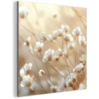 MuchoWow Aluminium schilderij 20x20 cm - Wanddecoratie metaal - Wilde - Bloemen - Wit - Metalen muurdecoratie woonkamer - Decoratie industrieel - Foto op dibond - Industriële accessoires slaapkamer