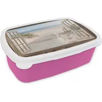 MuchoWow Broodtrommel Roze - Lunchbox Doorkijk - Strand - Duinen - Pad - Landschap - Brooddoos 18x12x6 cm - Brood lunch box - Broodtrommels voor kinderen en volwassenen