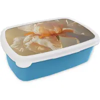 MuchoWow Broodtrommel Blauw - Lunchbox Close up - Oranje - Iris - Brooddoos 18x12x6 cm - Brood lunch box - Broodtrommels voor kinderen en volwassenen