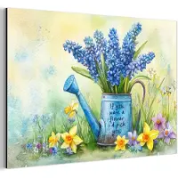 MuchoWow Aluminium schilderij 30x20 cm - Wanddecoratie metaal - Lavendelbloemen - Quote - Gieter - Metalen muurdecoratie woonkamer - Decoratie industrieel - Foto op dibond - Industriële accessoires slaapkamer