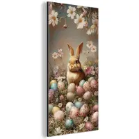 MuchoWow Aluminium schilderij 20x40 cm - Wanddecoratie metaal - Paashaas - Lente - Paaseieren - Metalen muurdecoratie woonkamer - Decoratie industrieel - Foto op dibond - Industriële accessoires slaapkamer