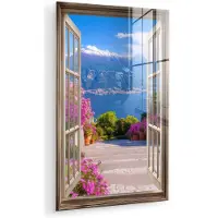 MuchoWow Glasschilderij 120x180 cm - Schilderij acrylglas - Doorkijk - Berg - Landschap - Uitzicht - Meer - Foto op glas - Muurdecoratie woonkamer - Wanddecoratie slaapkamer - Schilderijen