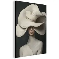 MuchoWow Aluminium schilderij 120x160 cm - Wanddecoratie metaal - Modern - Vrouw - Hoed - Metalen muurdecoratie woonkamer - Decoratie industrieel - Foto op dibond - Industriële accessoires slaapkamer