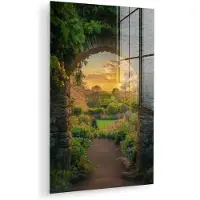 MuchoWow Glasschilderij 20x30 cm - Schilderij acrylglas - Poort - Planten - Zonsondergang - Foto op glas - Muurdecoratie woonkamer - Wanddecoratie slaapkamer - Schilderijen