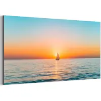 MuchoWow Aluminium schilderij 160x80 cm - Wanddecoratie metaal - Zee - Zeilboot - Zonsondergang - Metalen muurdecoratie woonkamer - Decoratie industrieel - Foto op dibond - Industriële accessoires slaapkamer