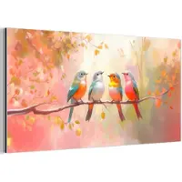 MuchoWow Aluminium schilderij 80x40 cm - Wanddecoratie metaal - Vogels - Kleurrijk Tak - Metalen muurdecoratie woonkamer - Decoratie industrieel - Foto op dibond - Industriële accessoires slaapkamer