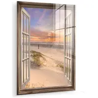 MuchoWow Glasschilderij 30x40 cm - Schilderij acrylglas - Doorkijk - Strand - Duinen - Natuur - Landschap - Foto op glas - Muurdecoratie woonkamer - Wanddecoratie slaapkamer - Schilderijen