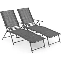 Costway Set van 2 zonnestoelen, inklapbaar, ligstoel met verstelbare rugleuning, voeteneinde en ademende zitstof, klapstoel, belastbaar tot 150 kg, ligstoel voor tuin, terras, zwembad