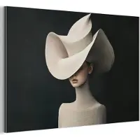 MuchoWow Aluminium schilderij 90x60 cm - Wanddecoratie metaal - Vrouw - Golvende - Hoed - Metalen muurdecoratie woonkamer - Decoratie industrieel - Foto op dibond - Industriële accessoires slaapkamer