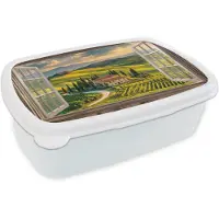 MuchoWow Broodtrommel Wit - Lunchbox Doorkijk - Toscane - Uitzicht - Landschap - Zomer - Brooddoos 18x12x6 cm - Brood lunch box - Broodtrommels voor kinderen en volwassenen