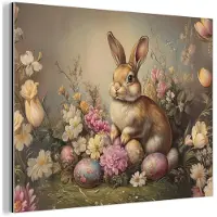 MuchoWow Aluminium schilderij 160x120 cm - Wanddecoratie metaal - Haas - Stilleven - Bloemen - Metalen muurdecoratie woonkamer - Decoratie industrieel - Foto op dibond - Industriële accessoires slaapkamer