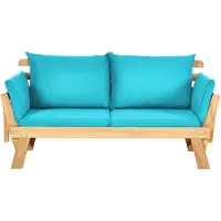 Costway Tuinbank met ligfunctie, tuinbank met kussens en inklapbare armleuning, balkonbank van hout, zitbank voor tuin, terras, balkon, 198 x 75 x 75 cm, turquoise