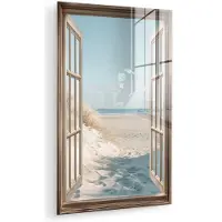 MuchoWow Glasschilderij 20x30 cm - Schilderij acrylglas - Doorkijk - Helmgras - Duinen - Zee - Landschap - Foto op glas - Muurdecoratie woonkamer - Wanddecoratie slaapkamer - Schilderijen