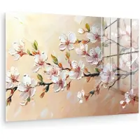 MuchoWow Glasschilderij 180x120 cm - Schilderij acrylglas - Bloesemtakken - Schilderachtig - Roze - Foto op glas - Muurdecoratie woonkamer - Wanddecoratie slaapkamer - Schilderijen