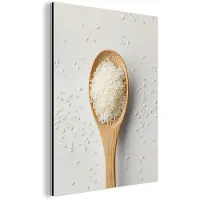 MuchoWow Aluminium schilderij 30x40 cm - Wanddecoratie metaal - Hout - Lepel - Rijst - Metalen muurdecoratie woonkamer - Decoratie industrieel - Foto op dibond - Industriële accessoires slaapkamer