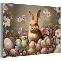 MuchoWow Aluminium schilderij 120x80 cm - Wanddecoratie metaal - Paashaas - Lente - Paaseieren - Metalen muurdecoratie woonkamer - Decoratie industrieel - Foto op dibond - Industriële accessoires slaapkamer