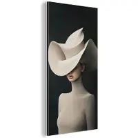 MuchoWow Aluminium schilderij 20x40 cm - Wanddecoratie metaal - Vrouw - Golvende - Hoed - Metalen muurdecoratie woonkamer - Decoratie industrieel - Foto op dibond - Industriële accessoires slaapkamer