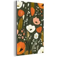 MuchoWow Aluminium schilderij 120x180 cm - Wanddecoratie metaal - Bloemen - Illustratie - Groen - Metalen muurdecoratie woonkamer - Decoratie industrieel - Foto op dibond - Industriële accessoires slaapkamer