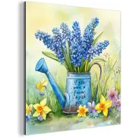 MuchoWow Aluminium schilderij 50x50 cm - Wanddecoratie metaal - Lavendelbloemen - Quote - Gieter - Metalen muurdecoratie woonkamer - Decoratie industrieel - Foto op dibond - Industriële accessoires slaapkamer