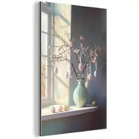 MuchoWow Aluminium schilderij 100x150 cm - Wanddecoratie metaal - Stilleven - Vaas - Paastak - Metalen muurdecoratie woonkamer - Decoratie industrieel - Foto op dibond - Industriële accessoires slaapkamer