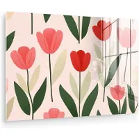 MuchoWow Glasschilderij 90x60 cm - Schilderij acrylglas - Tulpen - Modern - Roze - Foto op glas - Muurdecoratie woonkamer - Wanddecoratie slaapkamer - Schilderijen