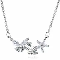 Charme Bijoux zilveren ketting met vlinders-bloem en zirkonia -