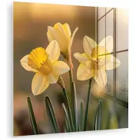 MuchoWow Glasschilderij 20x20 cm - Schilderij acrylglas - Bloemen - Geel - Wazig - Foto op glas - Muurdecoratie woonkamer - Wanddecoratie slaapkamer - Schilderijen