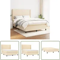 vidaXL - Boxspring - met - matras - stof - crèmekleurig - 140x190 - cm
