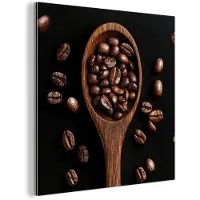 MuchoWow Aluminium schilderij 90x90 cm - Wanddecoratie metaal - Hout - Zwart - Koffiebonen - Metalen muurdecoratie woonkamer - Decoratie industrieel - Foto op dibond - Industriële accessoires slaapkamer