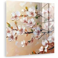 MuchoWow Glasschilderij 90x90 cm - Schilderij acrylglas - Bloesemtakken - Schilderachtig - Roze - Foto op glas - Muurdecoratie woonkamer - Wanddecoratie slaapkamer - Schilderijen