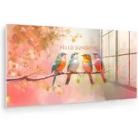 MuchoWow Glasschilderij 40x20 cm - Schilderij acrylglas - Vogels - Tak - Quote - Roze - Foto op glas - Muurdecoratie woonkamer - Wanddecoratie slaapkamer - Schilderijen