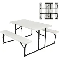 Costway Inklapbare picknicktafel met banken, 136 cm, campingtafelset voor buiten, biertentgarnituur, biertafelgarnituur voor terras, tuin (wit)