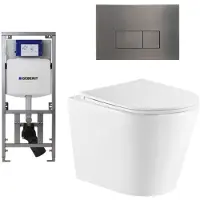 Geberit QeramiQ Dely Toiletset - 36.3x51.7cm - diepspoel - rimless - UP320 inbouwreservoir - met Burda frame - softclose toiletzitting - gunmetal bedieningsplaat - rechtehoekige knoppen - wit mat