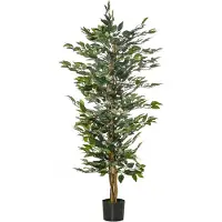 HOMCOM kunstplanten 150 cm kunst ficusboom kunstboom kunstplanten in pot kunstplant kamerplant decoratieve plant kantoorplant Kunststof pot voor binnen en buiten