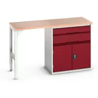 Bott Onderzetter verso, multiplex plank, 2 laden, 1 deur, 1 plank, B 1500 x D 600 x H 930 mm, lichtgrijs / paarsrood