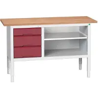 Bott Verso Verstelbare Werkbank | 1500x600x830-930mm | 3 Laden | 1 Schap | Multiplex | RAL 3004 - 16923012.24