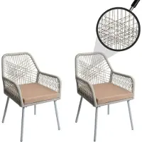 Mendler Set van 2 tuinstoelen -O12, buiten zitkussen aluminium rope weave Rope ~ grijs, hoes taupe
