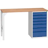 Bott verso werkbank, tot 600 kg, 7 laden, B 1500 x D 600 x H 930 mm, beuken multiplex, staal, grijs