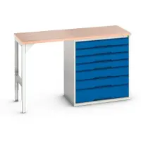 Bott Onderbank verso, multiplex legbord, 7 laden, B 1500 x D 600 x H 930 mm, lichtgrijs / gentiaanblauw