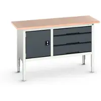 Bott Verso Verstelbare Werkbank | 1500x600x830-930mm | 3 Laden | 1 Deur | Multiplex | RAL 7016 - 16923014.19
