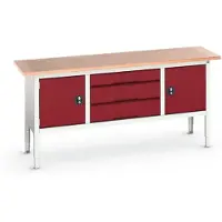 Bott verso box-type werkbank, met multiplex blad, 3 laden & 2 deuren, B 2000 x D 600 x H 830 - 930 mm, lichtgrijs RAL 7035 / paars RAL 3004