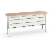 Bott verso box-type werkbank, met multiplex blad, 9 laden, B 2000 x D 600 x H 830 - 930 mm, lichtgrijs RAL 7035