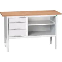 Bott Verso Verstelbare Werkbank | 1500x600x830-930mm | 3 Laden | 1 Schap | Multiplex | RAL 7035 - 16923012.16