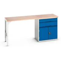 Bott Onderzetter verso, multiplex legbord, 2 laden, 1 deur, 1 legbord, B 2000 x D 600 x H 930 mm, lichtgrijs / gentiaanblauw