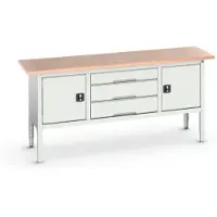 Bott verso box-type werkbank, met multiplex blad, 3 laden & 2 deuren, B 2000 x D 600 x H 830 - 930 mm, lichtgrijs RAL 7035