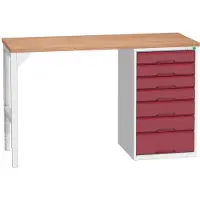 Bott Onderzetter verso, multiplexplaat, 7 laden, B 1500 x D 600 x H 930 mm, lichtgrijs/paarsrood