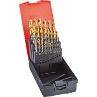 Format Spiraalborenset DIN338 HSS TiN-TIP 1,0-10,0mm met 0,5mm oplopend 19-delig